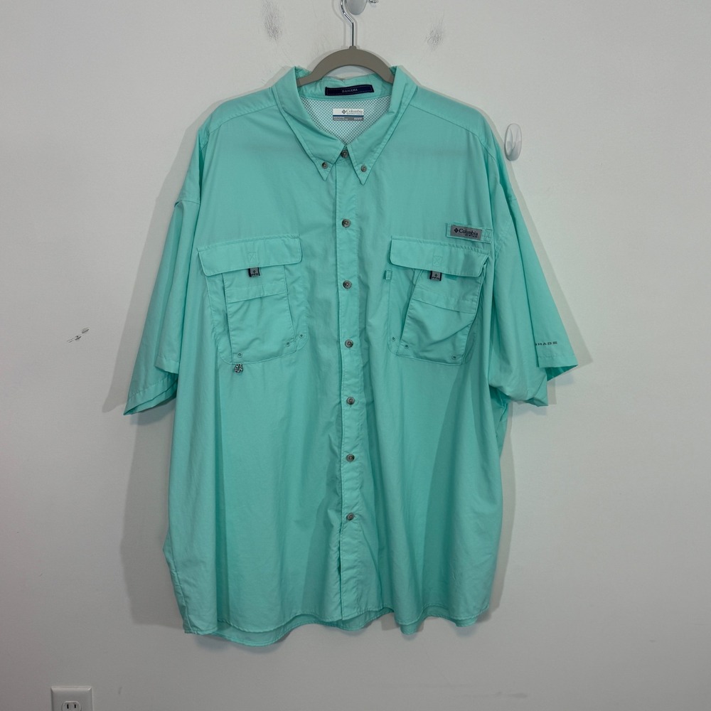 Columbia Mens PFG Bahama Shirt 4X 4TF Aqua Blue Vented Fishing Coastal Outdoor